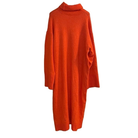 ZARA Oversized Knit Turtleneck Sweater Midi Dress Orange M - Picture 8 of 15